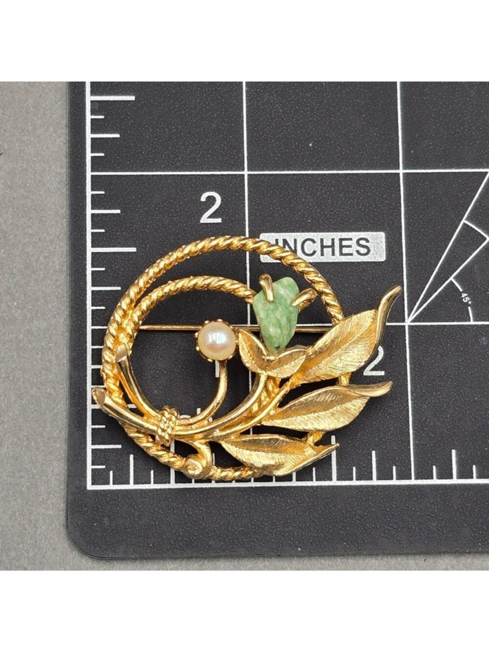 Vintage Sarah Coventry Jade Garden Brooch 2" Genuine Pearl & Jade Gold-Tone 1966 - Picture 8 of 9